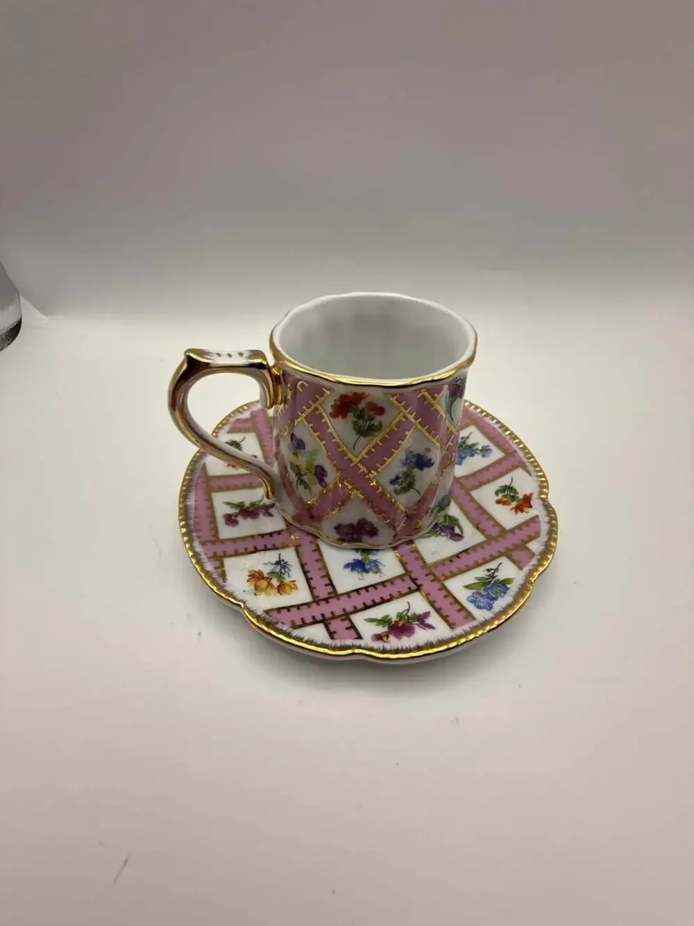 Victoria's Garden Porcelain Floral Pattern Demitasse Cup and Saucer
